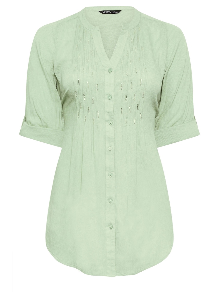 Yours Curve Green Pintuck Embellished Shirt - Image 5 of 5