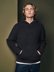 Black Hoodie Relaxed Fit Premium Soft Touch Knitted Hoodie - Image 1 of 7