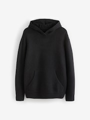 Black Hoodie Relaxed Fit Premium Soft Touch Knitted Hoodie - Image 5 of 7