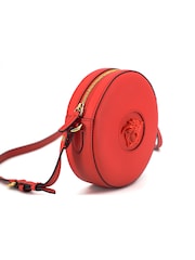 Versace Red Calf Leather Round Disc Shoulder Bag - Image 3 of 5
