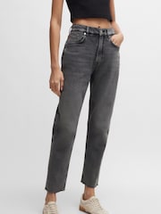 BOSS Grey Tapered Raw Hem Stretch Denim Jeans - Image 1 of 5
