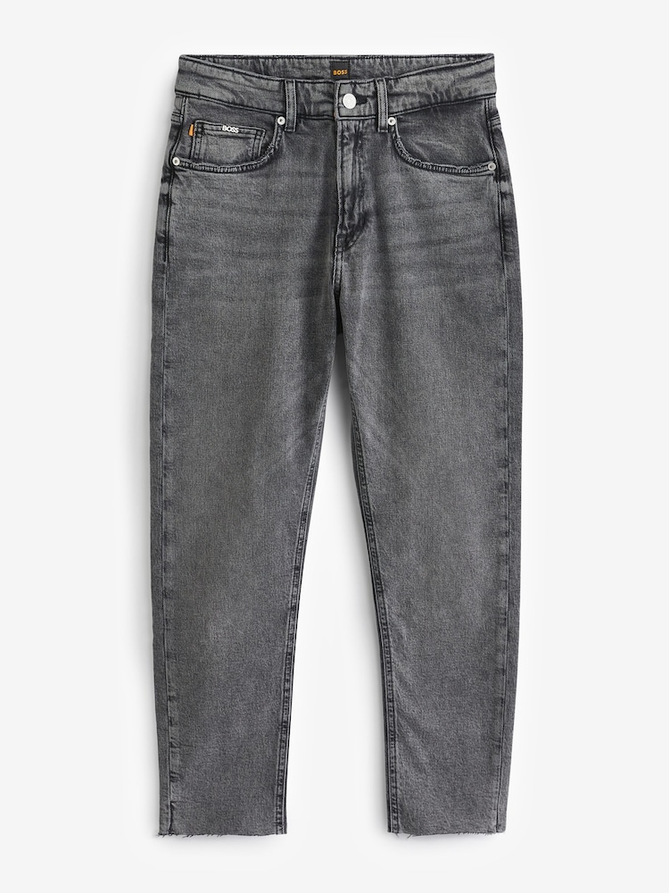 BOSS Grey Tapered Raw Hem Stretch Denim Jeans - Image 5 of 5