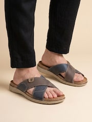 Pavers Brown Contrast Cross Strap Comfort Sandals - Image 1 of 6