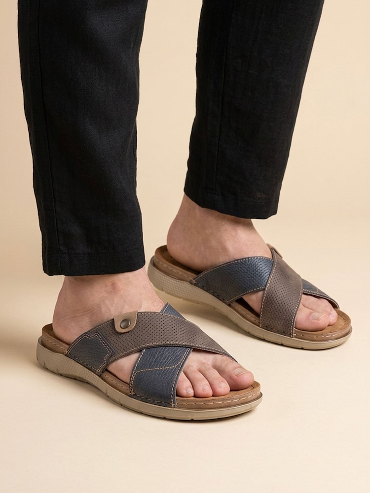 Pavers Brown Contrast Cross Strap Comfort Sandals - Image 1 of 6 Pavers Brown Contrast Cross Strap Comfort Sandals - Image 1 of 6