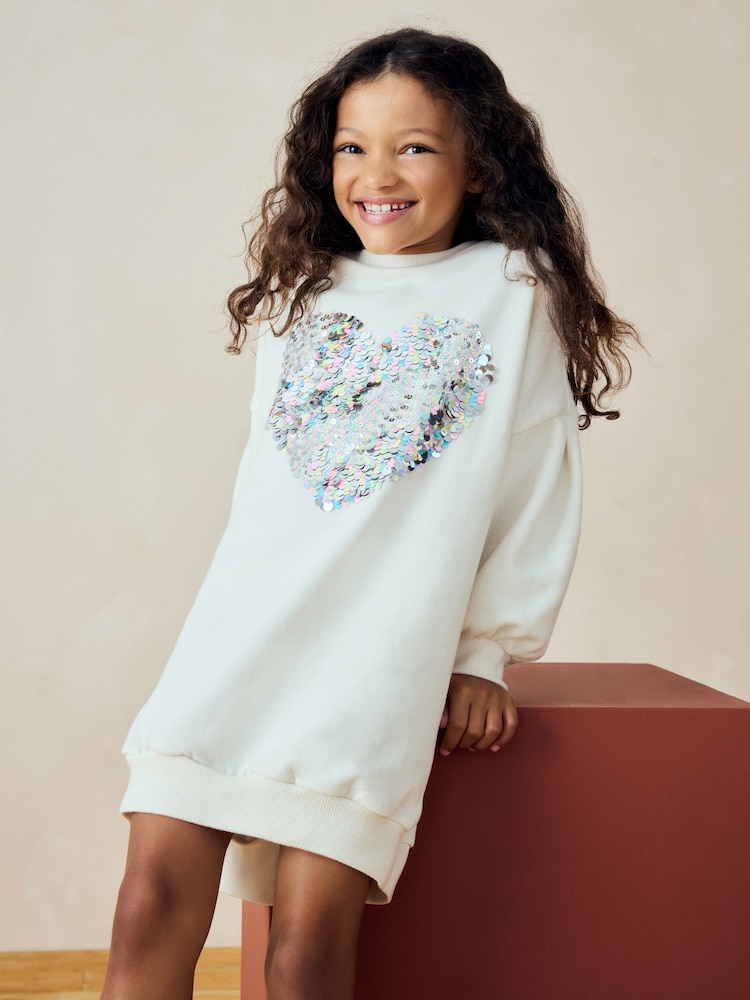 Ecru White Sequin Heart Jumper Dress (3-16yrs) - Image 1 of 4