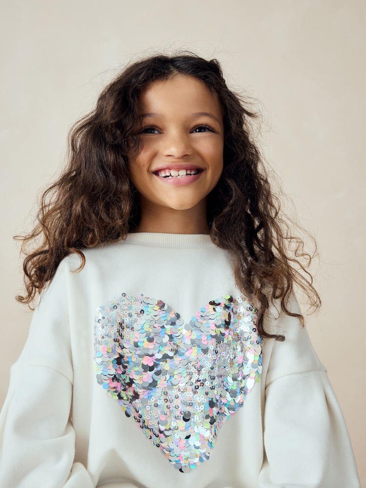 Ecru White Sequin Heart Jumper Dress (3-16yrs) - Image 4 of 4