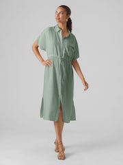 VERO MODA Green Utility Pocket Midi Shirt Dress - Image 1 of 4