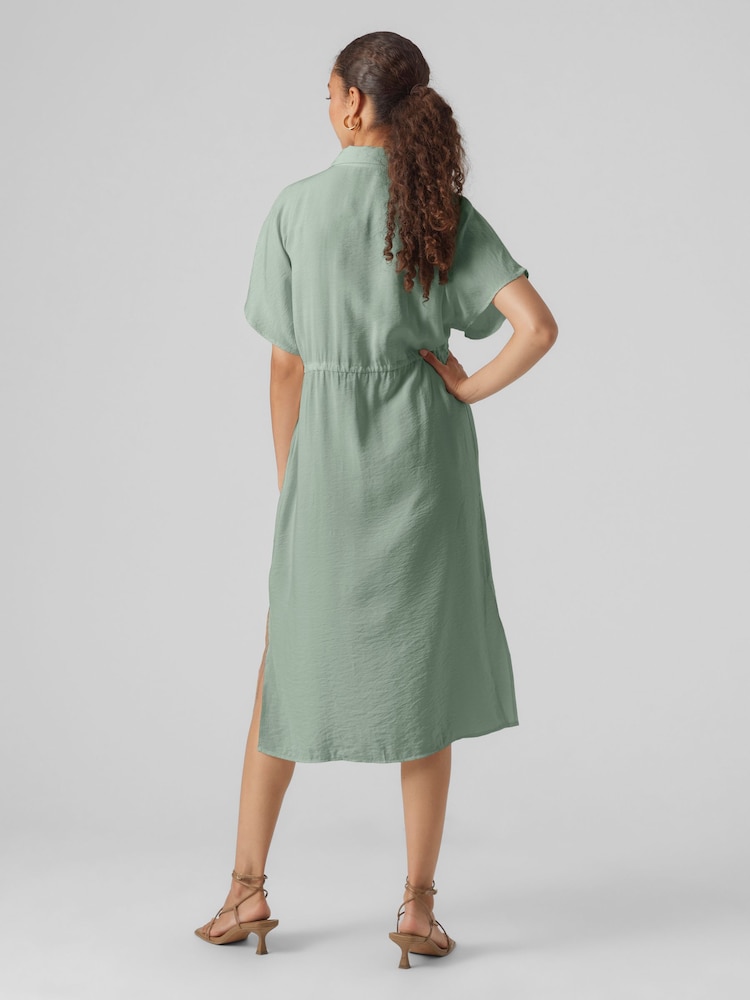 VERO MODA Green Utility Pocket Midi Shirt Dress - Image 2 of 4