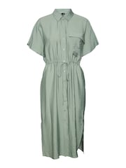 VERO MODA Green Utility Pocket Midi Shirt Dress - Image 3 of 4
