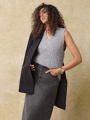 Grey Boucle V-Neck Knitted Tank Vest - Image 1 of 9