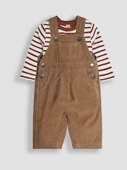 JoJo Maman Bébé Stone 2-Piece Classic Cord Dungarees & Stripe Top Set - Image 1 of 6