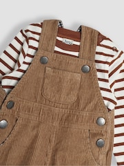 JoJo Maman Bébé Stone 2-Piece Classic Cord Dungarees & Stripe Top Set - Image 6 of 6