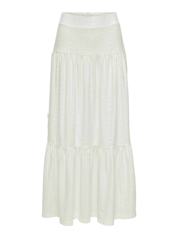 JDY White Jersey Broderie Tiered Summer Maxi Skirt - Image 1 of 3