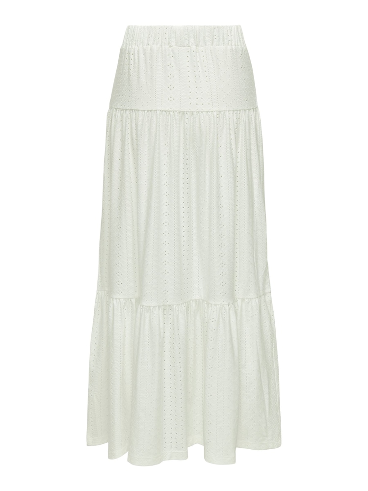 JDY White Jersey Broderie Tiered Summer Maxi Skirt - Image 3 of 3 JDY White Jersey Broderie Tiered Summer Maxi Skirt - Image 3 of 3