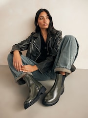 Khaki Green Standard/Wide Fit Forever Comfort® Patent Chelsea Boots - Image 1 of 8