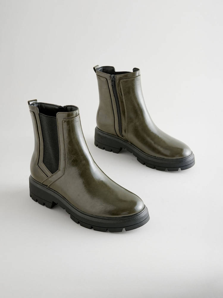 Khaki Green Standard/Wide Fit Forever Comfort® Patent Chelsea Boots - Image 5 of 8
