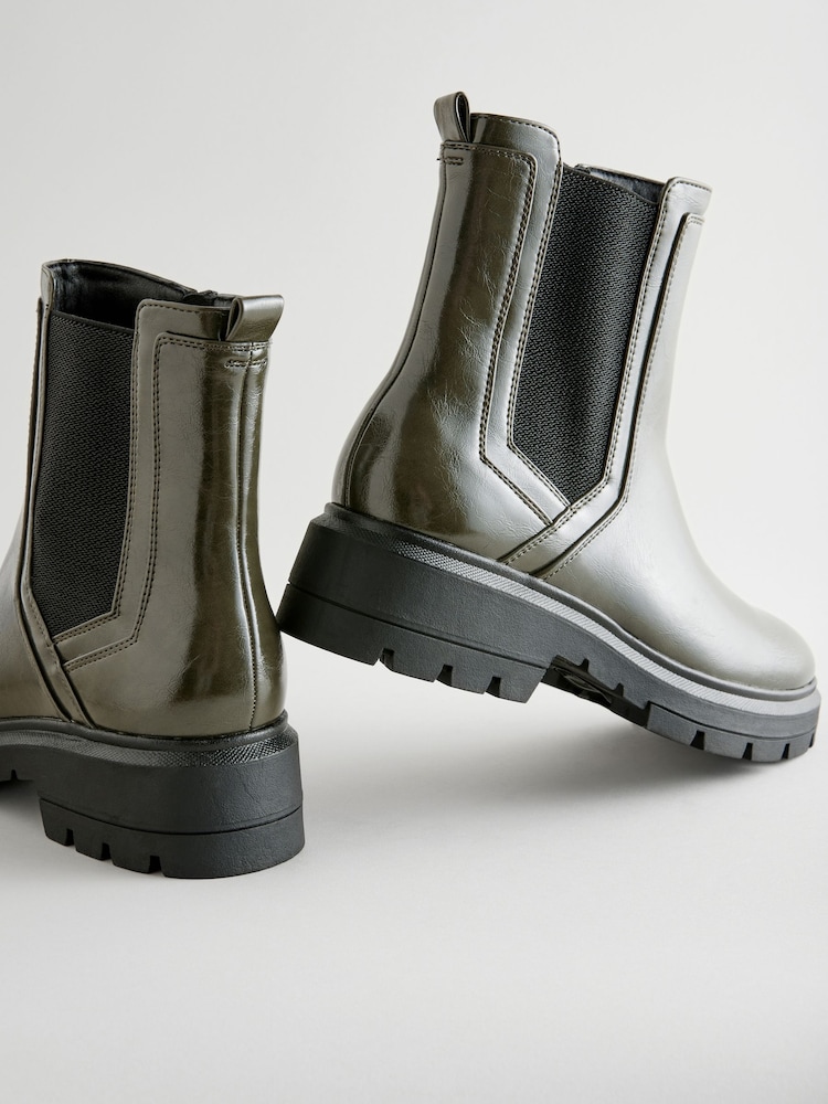 Khaki Green Standard/Wide Fit Forever Comfort® Patent Chelsea Boots - Image 7 of 8