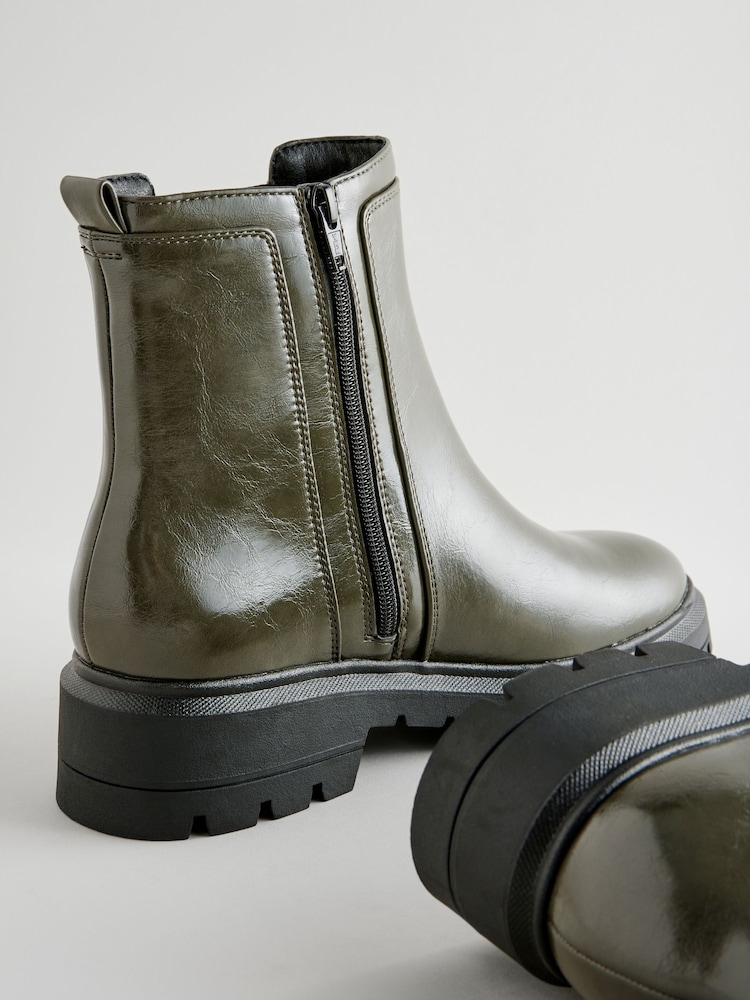 Khaki Green Standard/Wide Fit Forever Comfort® Patent Chelsea Boots - Image 8 of 8
