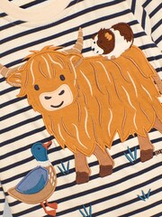 JoJo Maman Bébé Ecru Navy Stripe Highland Cow Appliqué Top - Image 3 of 3