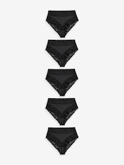 Black High Rise High Leg Floral Print Lace Knickers 5 Pack - Image 1 of 7