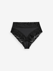 Black High Rise High Leg Floral Print Lace Knickers 5 Pack - Image 5 of 7