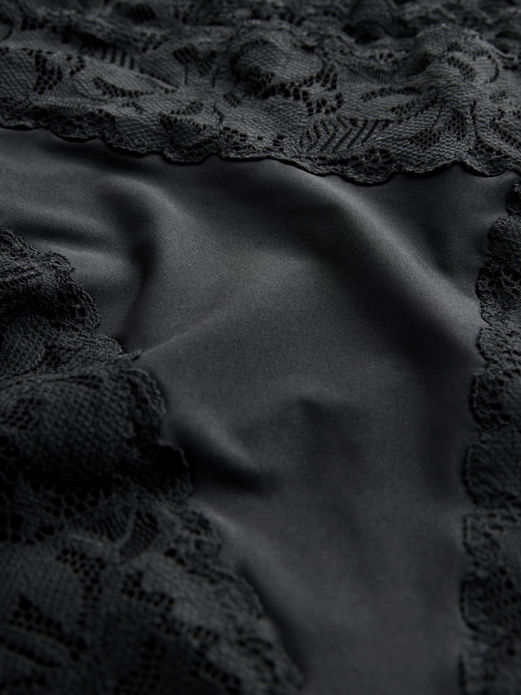 Black High Rise High Leg Floral Print Lace Knickers 5 Pack - Image 7 of 7