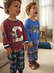 Navy Blue/Burgundy Red Varsity - Gewebte Pyjamahosen aus 100 % Baumwolle, 2er-Pack (9 M.-8 J.), kariert - Bild 1 von 10