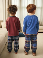 Navy Blue/Burgundy Red Varsity - Gewebte Pyjamahosen aus 100 % Baumwolle, 2er-Pack (9 M.-8 J.), kariert - Bild 2 von 10