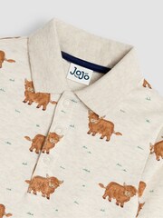 JoJo Maman Bébé Beige Brown Highland Cow Printed Polo Shirt Bodysuit - Image 3 of 3