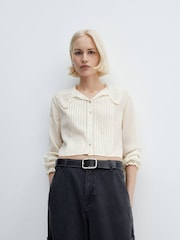 Mango Cream 100% Cotton Openwork Shirt With Collar - Image 1 of 6