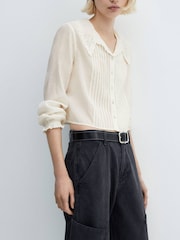 Mango Cream 100% Cotton Openwork Shirt With Collar - Image 4 of 6