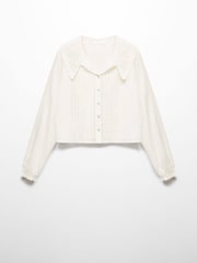 Mango Cream 100% Cotton Openwork Shirt With Collar - Image 5 of 6