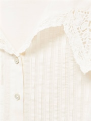 Mango Cream 100% Cotton Openwork Shirt With Collar - Image 6 of 6
