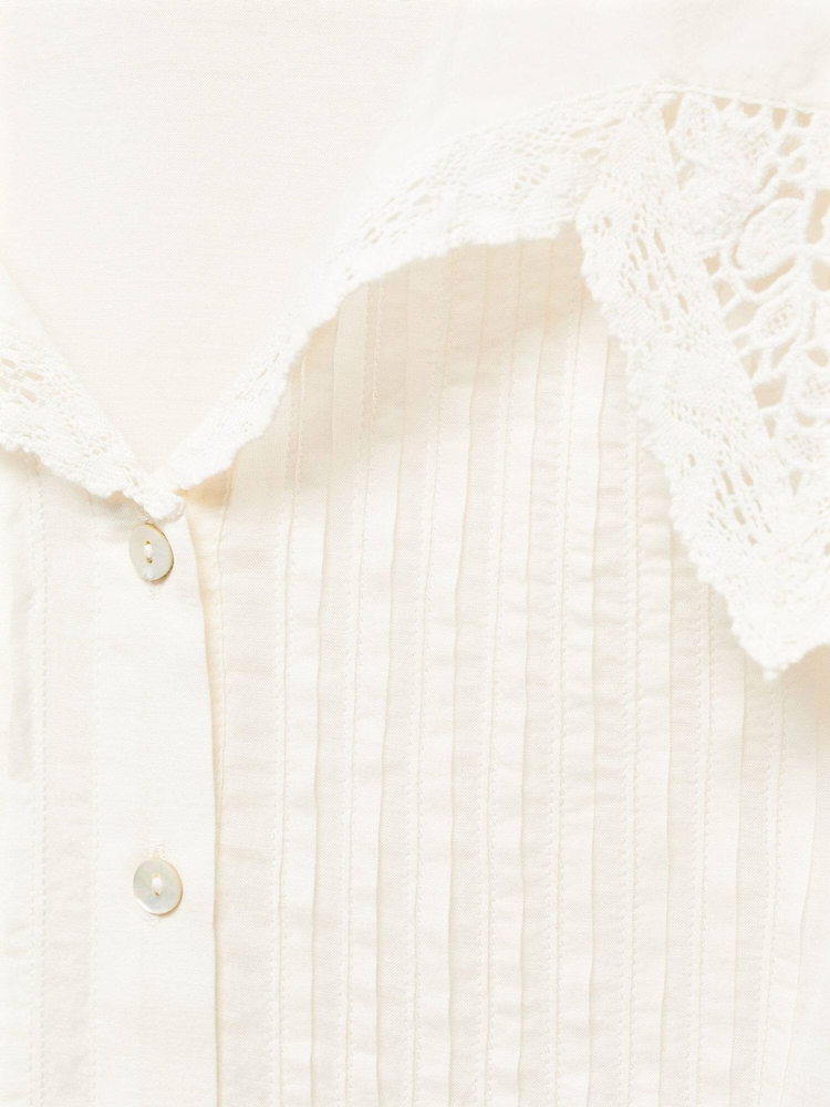 Mango Cream 100% Cotton Openwork Shirt With Collar - Image 6 of 6