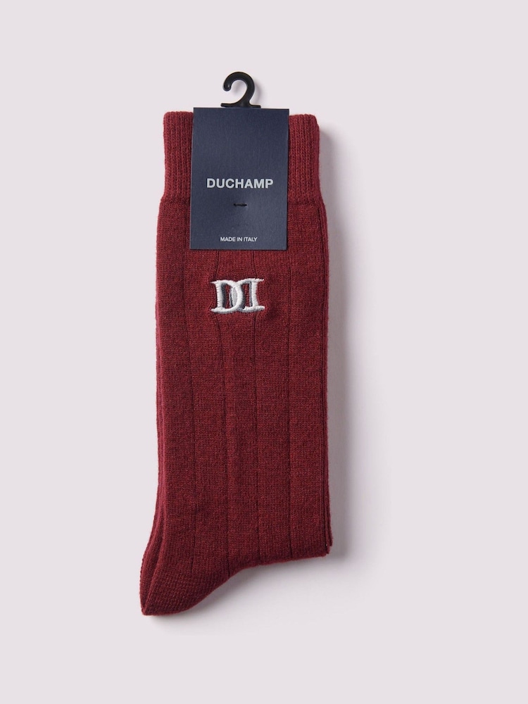Duchamp Red Mens Chunky Cashmere Mix Rib Socks - Image 3 of 3
