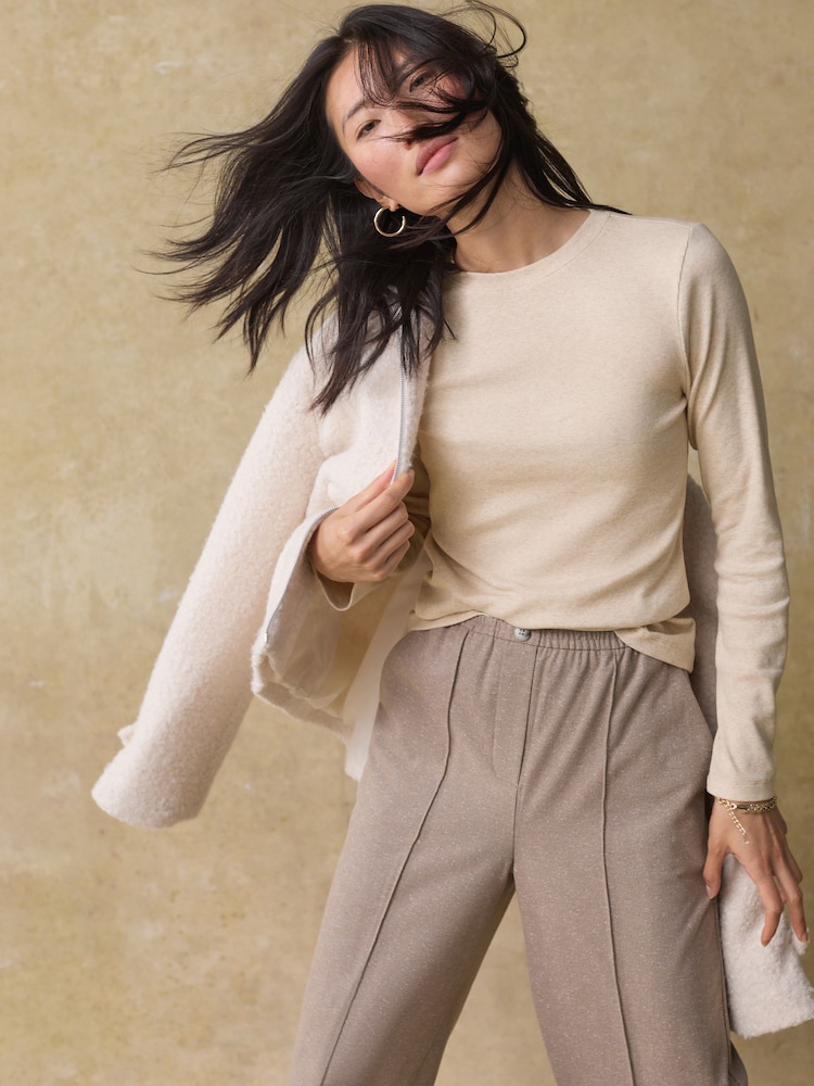 Oatmeal Marl Long Sleeve Ribbed T-Shirt - Image 2 of 8