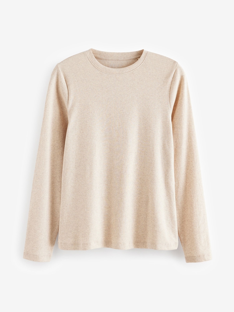 Oatmeal Marl Long Sleeve Ribbed T-Shirt - Image 6 of 8