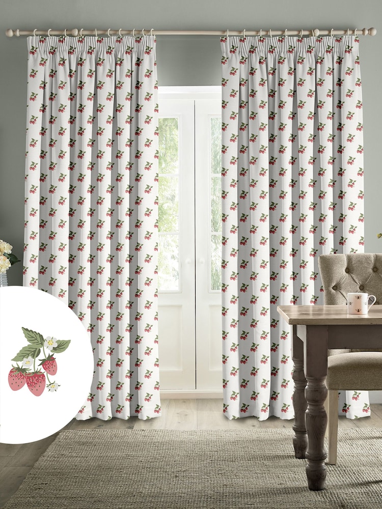 Sophie Allport White Strawberries Made to Measure Curtains - Image 1 of 9