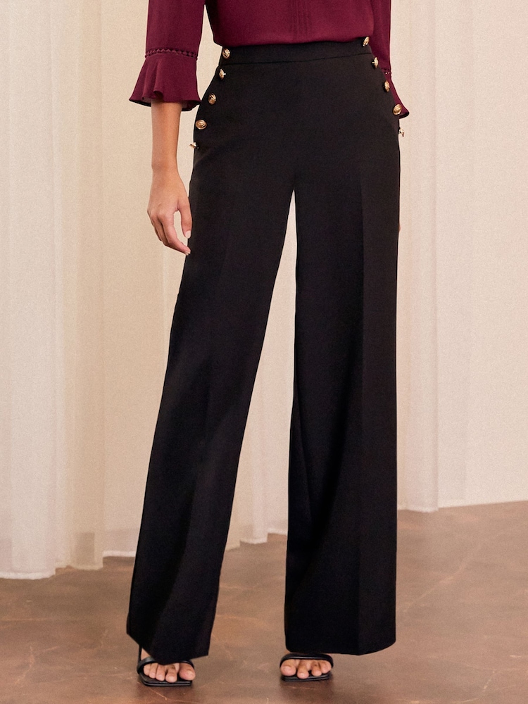 Love & Roses Black Military Button Wide Leg Tailored Trousers - Image 1 of 4