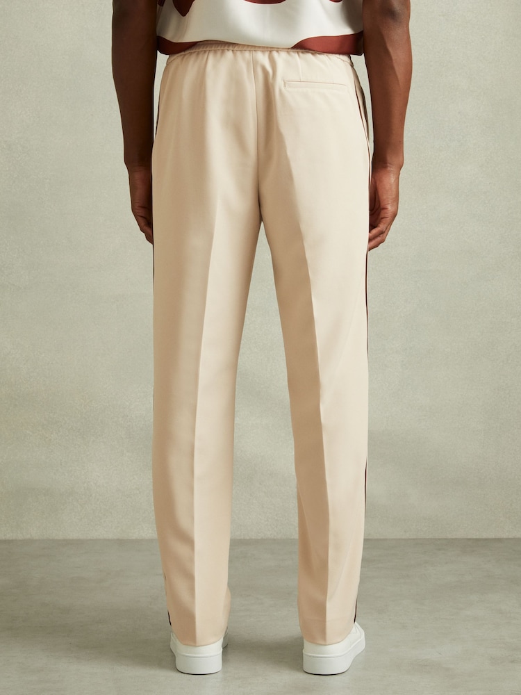Reiss Ecru/Brown Stripe Roy Relaxed Contrast Pipe Detail Trousers - Image 4 of 6