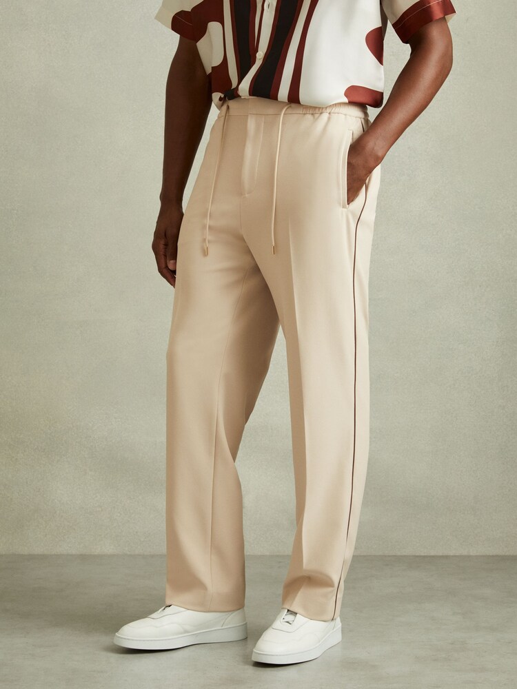 Reiss Ecru/Brown Stripe Roy Relaxed Contrast Pipe Detail Trousers - Image 5 of 6