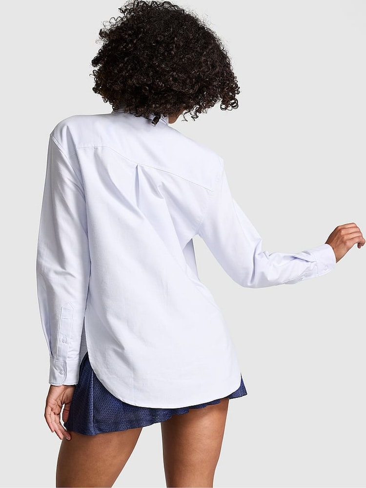 Victoria's Secret PINK Hydrangea Blue Button Up Oxford Shirt - Image 2 of 3