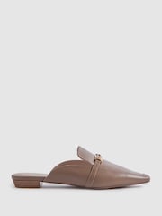 Reiss Taupe Meghan Flat Leather Mules - Image 1 of 5