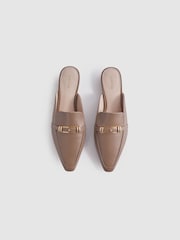 Reiss Taupe Meghan Flat Leather Mules - Image 3 of 5