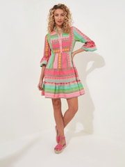 Joe Browns Pink Jacquard Boho Flared Sleeve Smock Style Tunic Mini Dress - Image 2 of 7