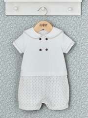 Mamas & Papas Cream Laura Ashley Nutmeg Print Mock 100% Cotton Shortie Romper - Image 1 of 3