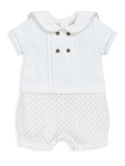 Mamas & Papas Cream Laura Ashley Nutmeg Print Mock 100% Cotton Shortie Romper - Image 2 of 3
