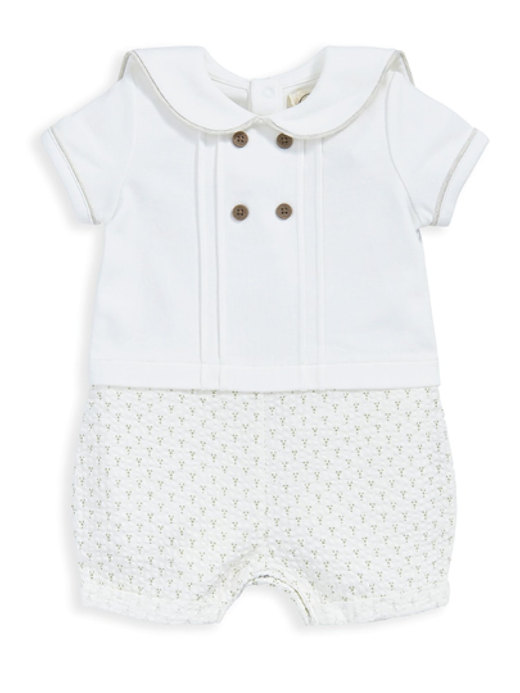 Mamas & Papas Cream Laura Ashley Nutmeg Print Mock 100% Cotton Shortie Romper - Image 2 of 3