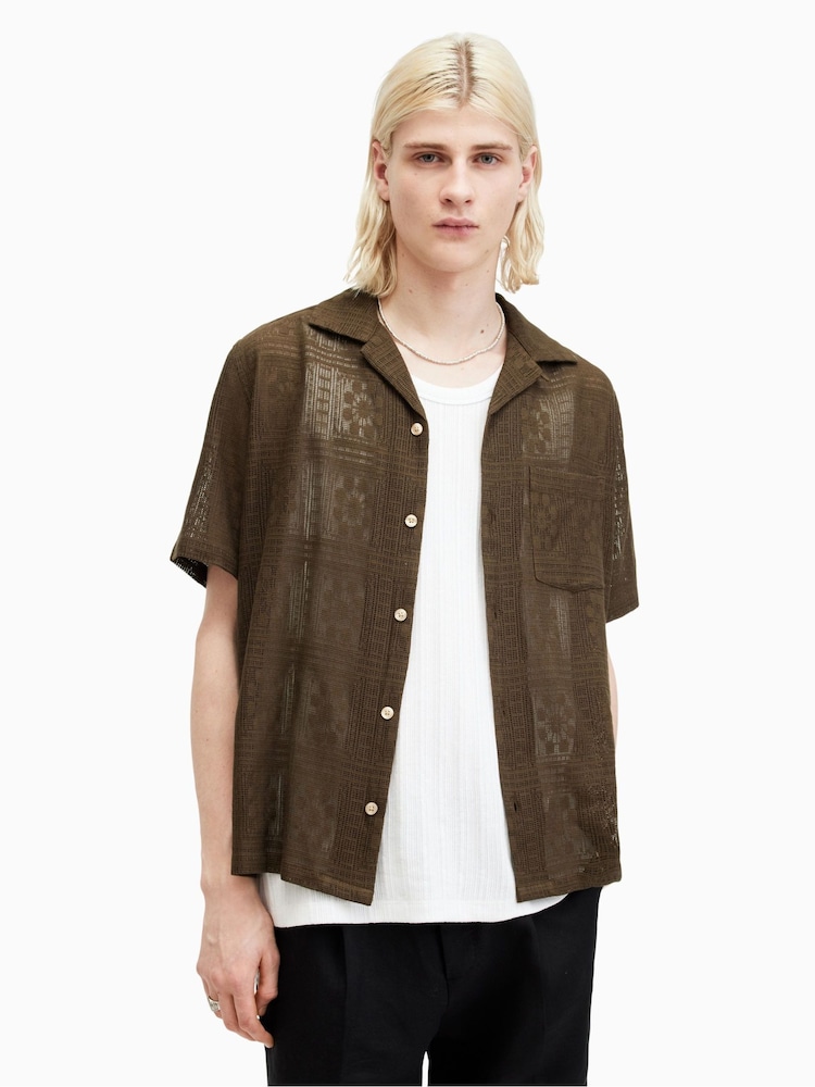 AllSaints Brown Caleta Short Sleeve Shirt - Image 1 of 8