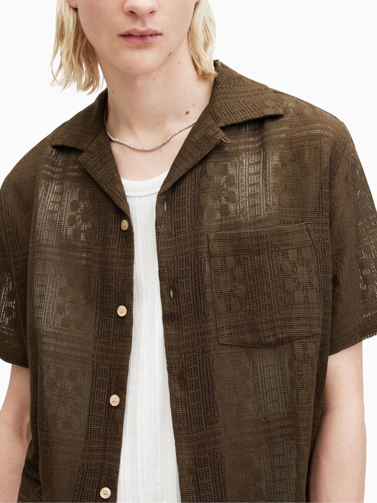 AllSaints Brown Caleta Short Sleeve Shirt - Image 2 of 8 AllSaints Brown Caleta Short Sleeve Shirt - Image 2 of 8